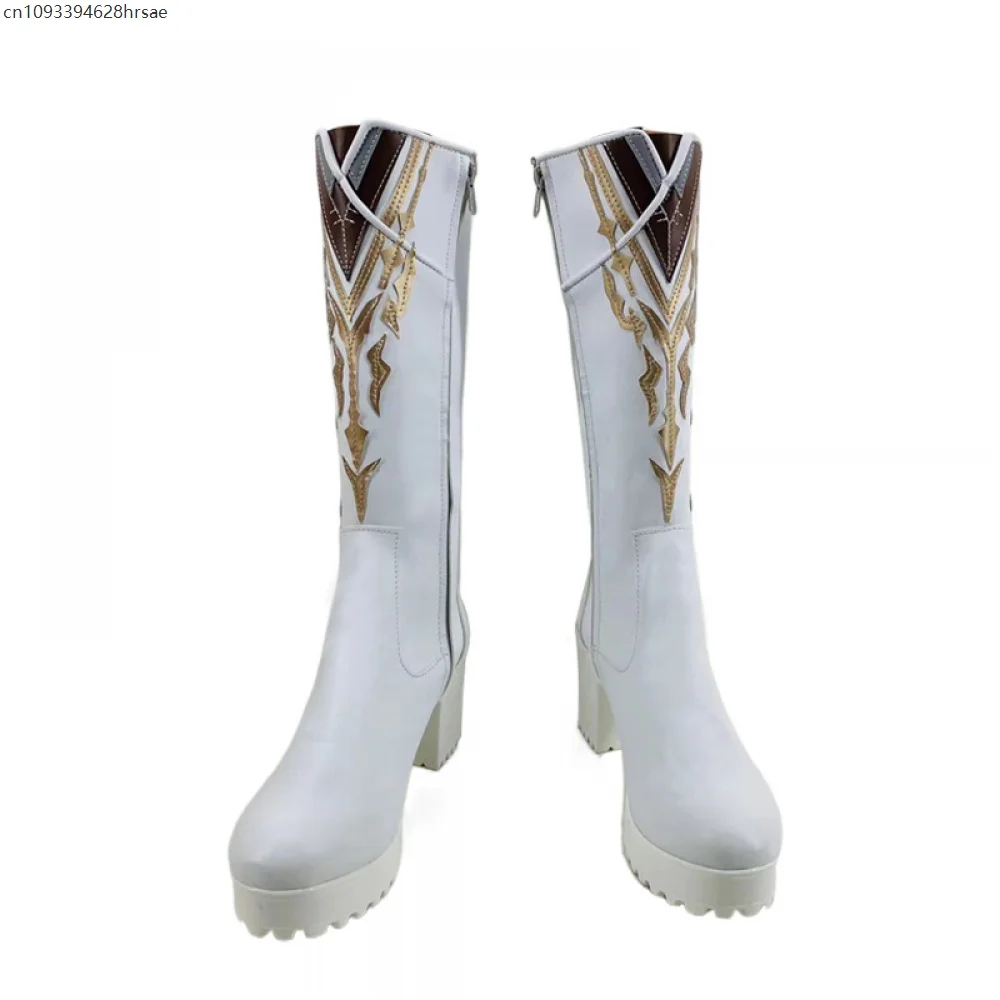 

Game Cosplay Shoes Boots White High Heels Shimmering Moonlight Shoes Halloween Party for Women Men