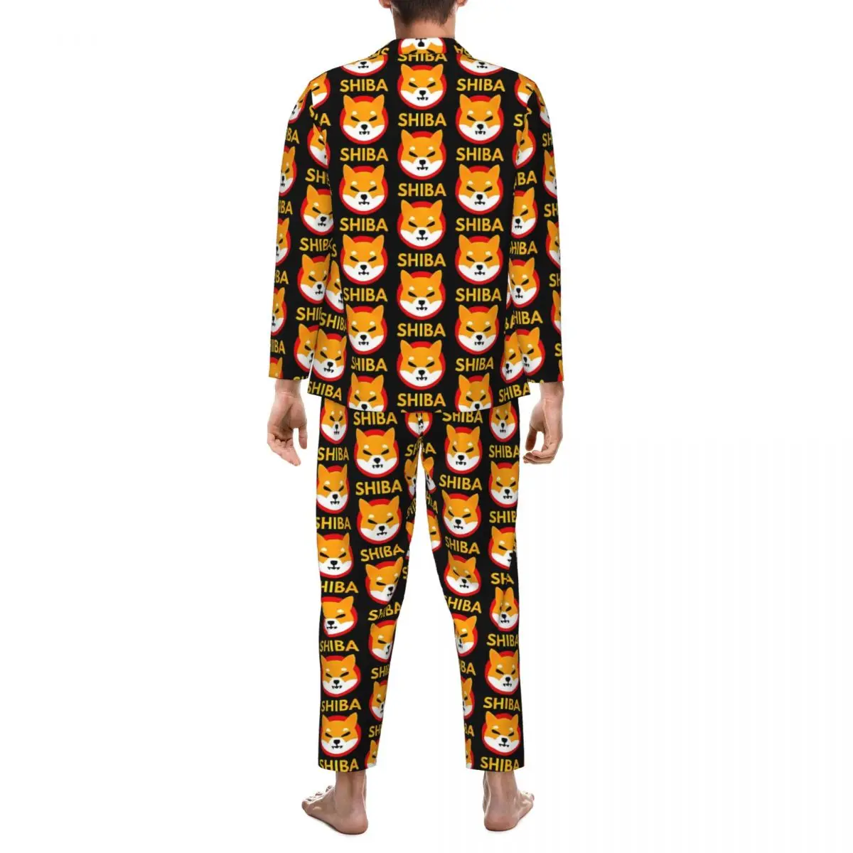 Shiba Coin Kryptowährung Pyjama-Sets Kawaii Nachtwäsche Unisex Langarm Casual Sleep 2-teilige Nachtwäsche Große Größe