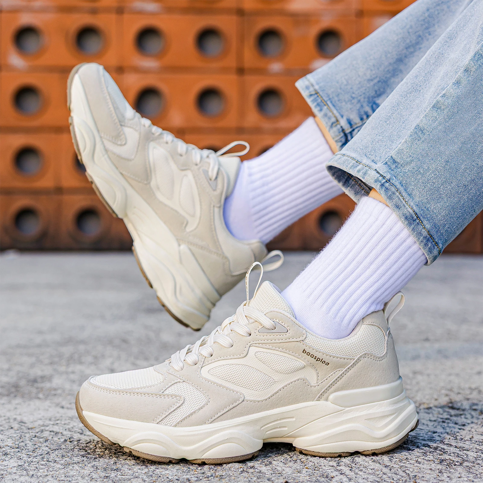 Baasploa Women Walking Shoes Lightweight Mesh Breathable Sport Shoes Comfort Soft Female Leather Height Increase Casual Sneakers