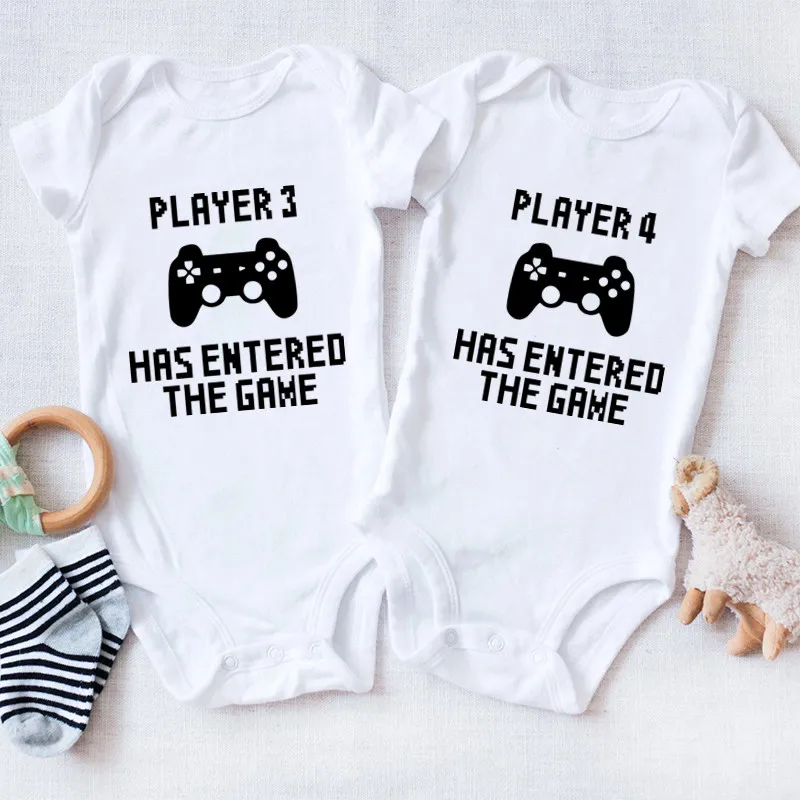 Cute Player 1 2 3 4 Has Entered the Game Baby Bodysuit 100% Cotton Newborn Boys Girls Clothes Summer Short Sleeve Jumpsuit