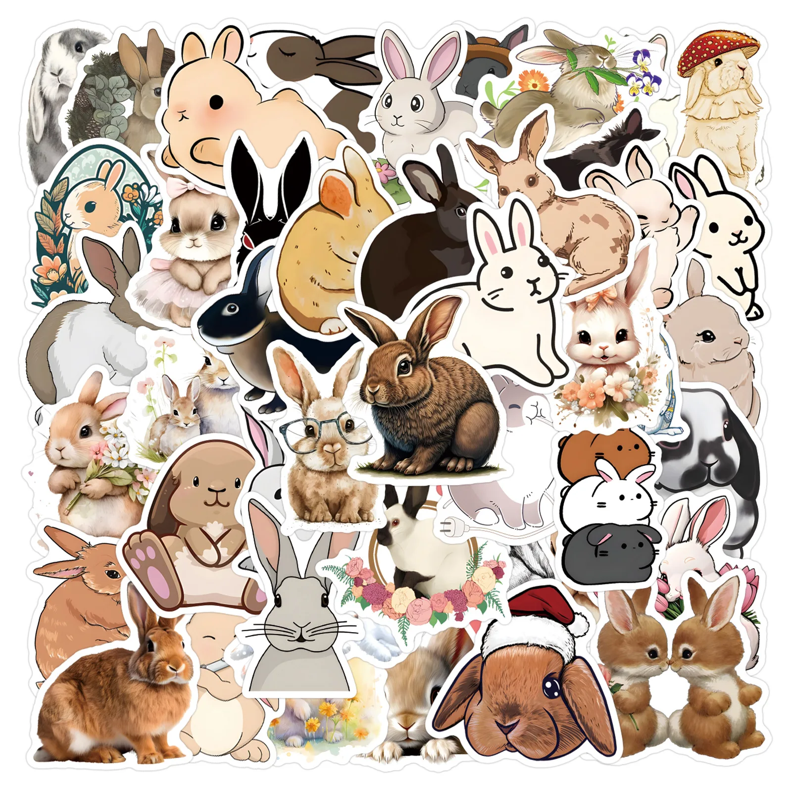110pcs Cartoon Animal Cute Rabbit Creative Decoration Suitcase Water Cup Computer Waterproof Sticker