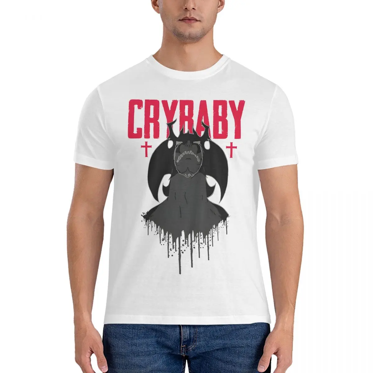 TIKI Crybaby T-Shirts for Men Devilman Casual 100% Cotton Tee Shirt Round Collar Short Sleeve T Shirts Clothing official-website