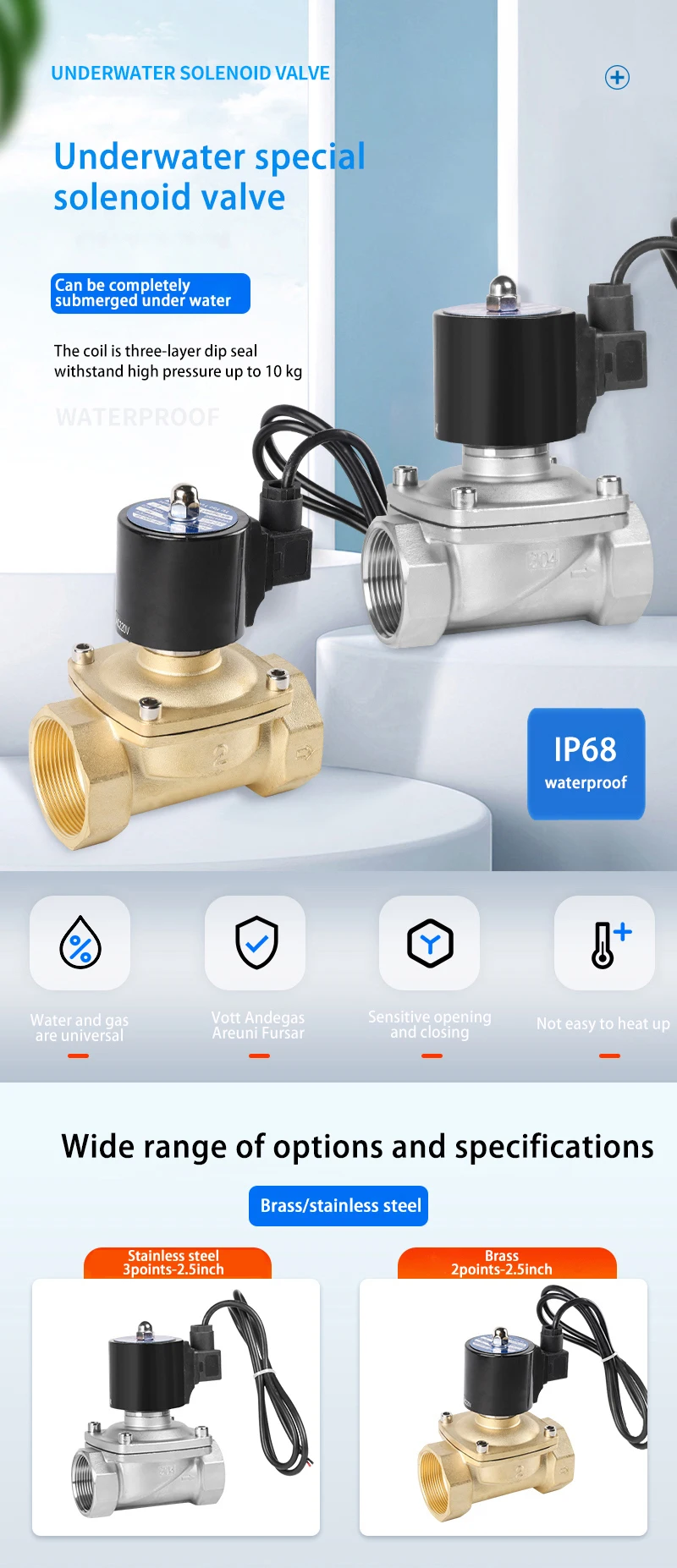 Elettrovalvola Dc 24 Volts Fountain Underwater IP68 Automatic Water Dispenser Solenoid Shut off Valve for Automatic Bowl Acqua e vapore — dettaglio 4