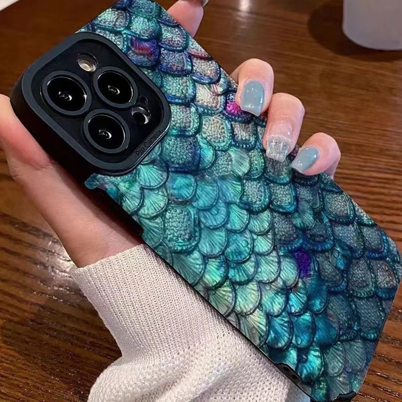 Чехол для телефона Ottwn с разноцветными рыбьими весами для iPhone 15 11 Pro Max 13 12 X XR 7 8 14 Plus мягкая задняя крышка из ТПУ с перьями павлина