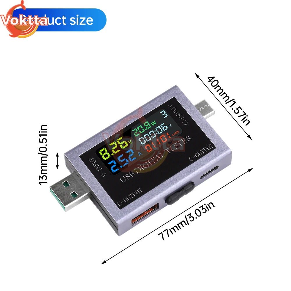 Dual USB Type-C Tester DC 4.5-50V 0-8A Multi-function Digital Display Voltage Ammeter Power Meter Power Bank Charging Tester