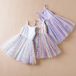 Toddler Baby Girl Dress Rainbow Sequins Tulle Tutu Vestidos 1-5Y Kids Birthday Party Princess Set Infant Summer Sleeveless Dress