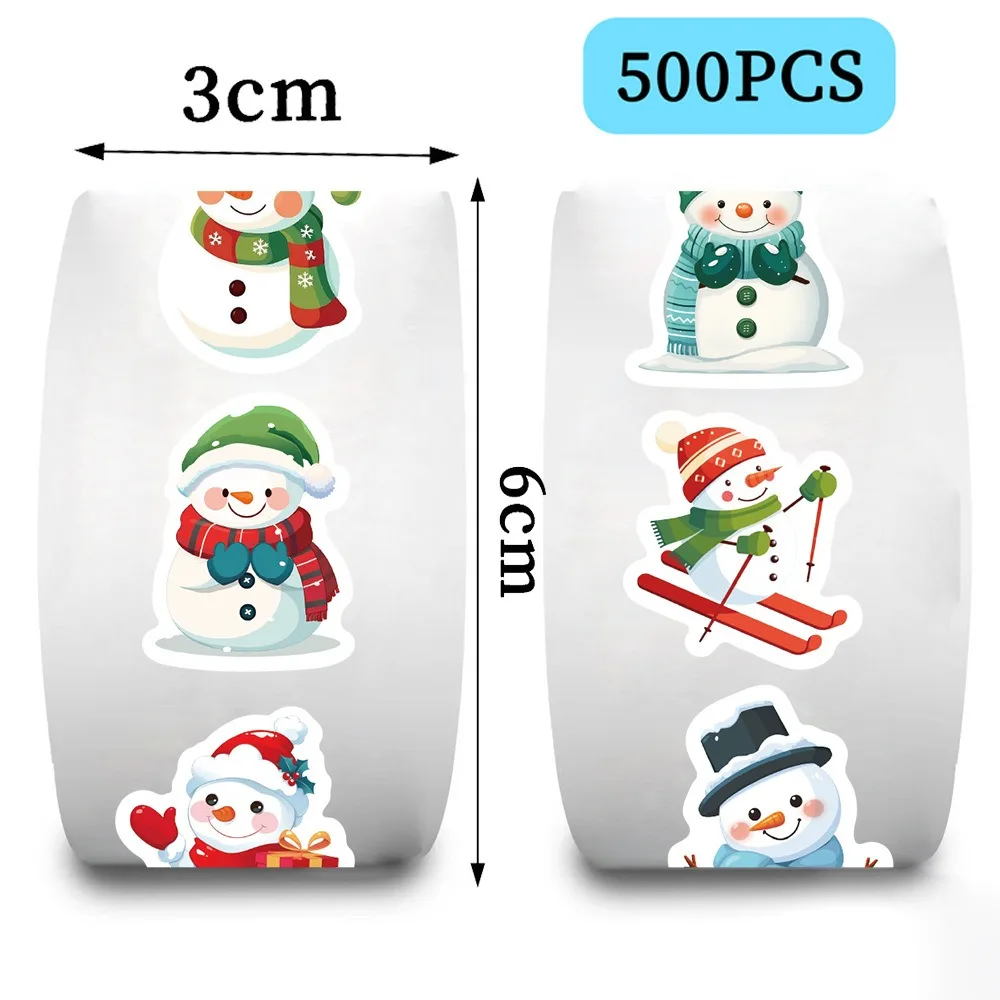500PCS/Roll Snowman Christmas Stickers DIY Scrapbook Journal Envelope Sealing Computer Phone Sticker Reward Children Gift
