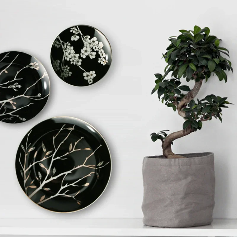

Sakura set plate black and white plate wall decoration hanging plate coffee living room decoration wall decoration disc