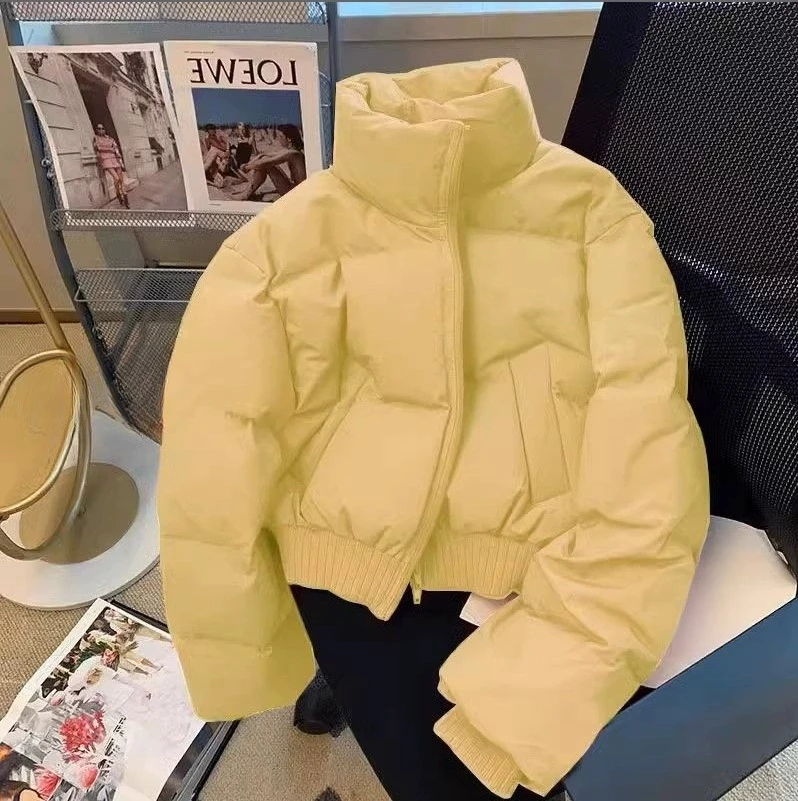 가을/겨울 패딩 자켓 두꺼운 스탠딩 칼라 빵 정장 여성 하이 웨스트 숏 코트 그린 여성복