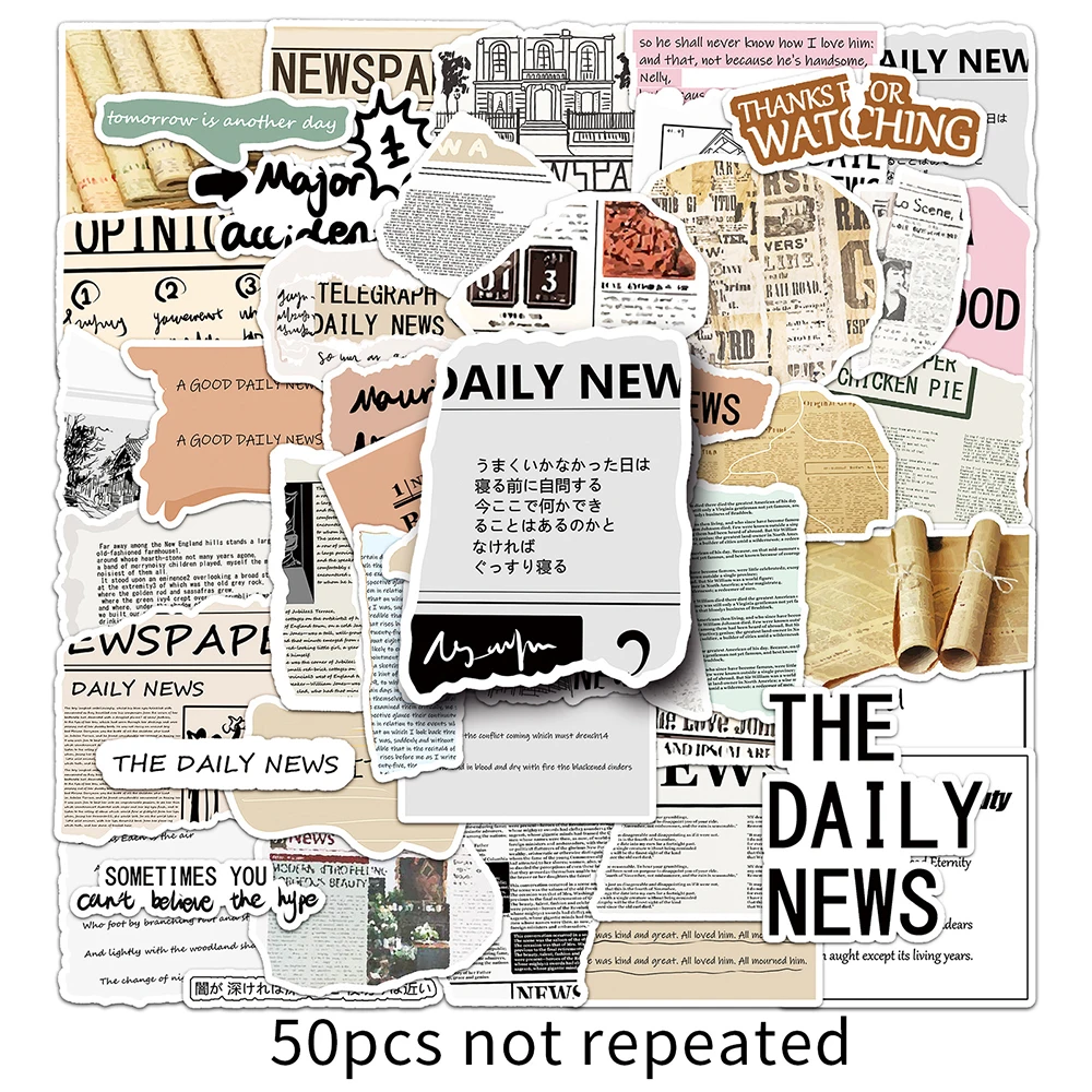 10/30/50PCS 창의적인 신문 조각 스티커 미적 장식 데칼 DIY 노트북 전화기 냉장고 자동차 스크랩북 스티커 장난감