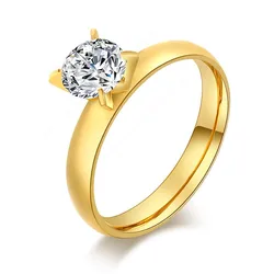 Fashion Women 316L Stainless Steel 4MM Rings Cubic Zircon Couple Engagement Jewelry New