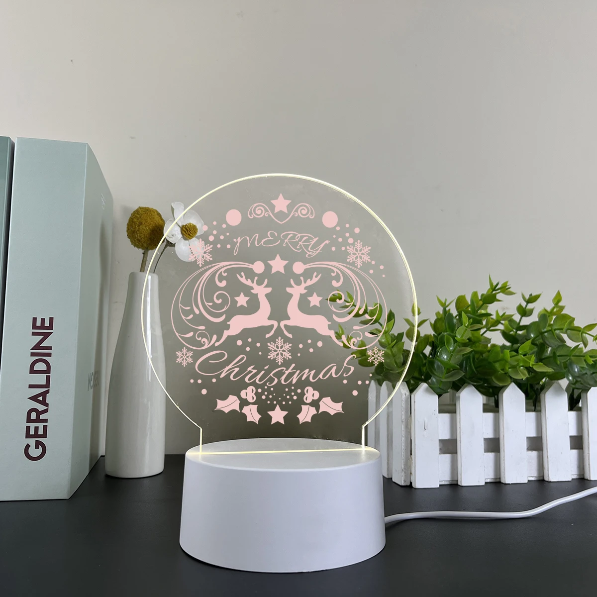 Feliz Natal Beleza RGB LED Night Lights, Luz 3D com Crack, Decoração do quarto, Presente de aniversário