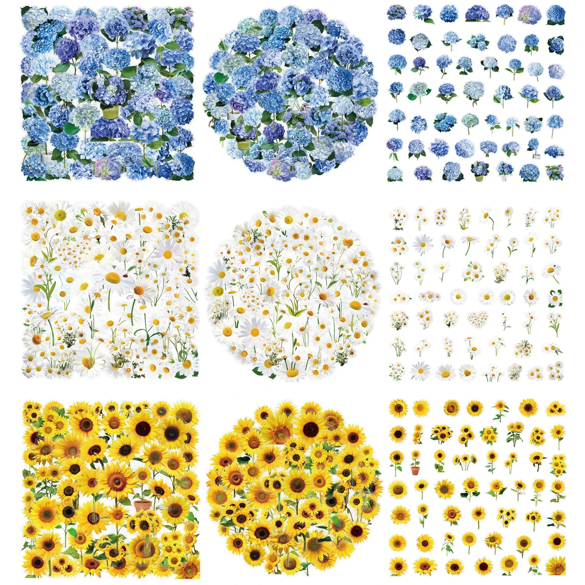 50/150PCS Hydrangea Daisy Sunflower Flower Sticker Children's Stationery Decals Guitar Phone Laptop Luggage Waterproof Stickers