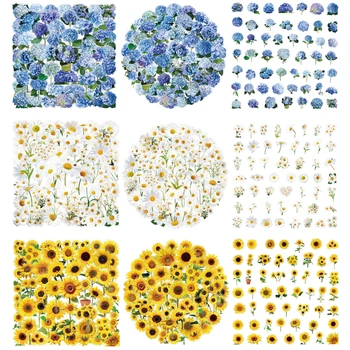 50/150PCS Hydrangea Daisy Sunflower Flower Sticker Children's Stationery Decals Guitar Phone Laptop Luggage Waterproof Stickers