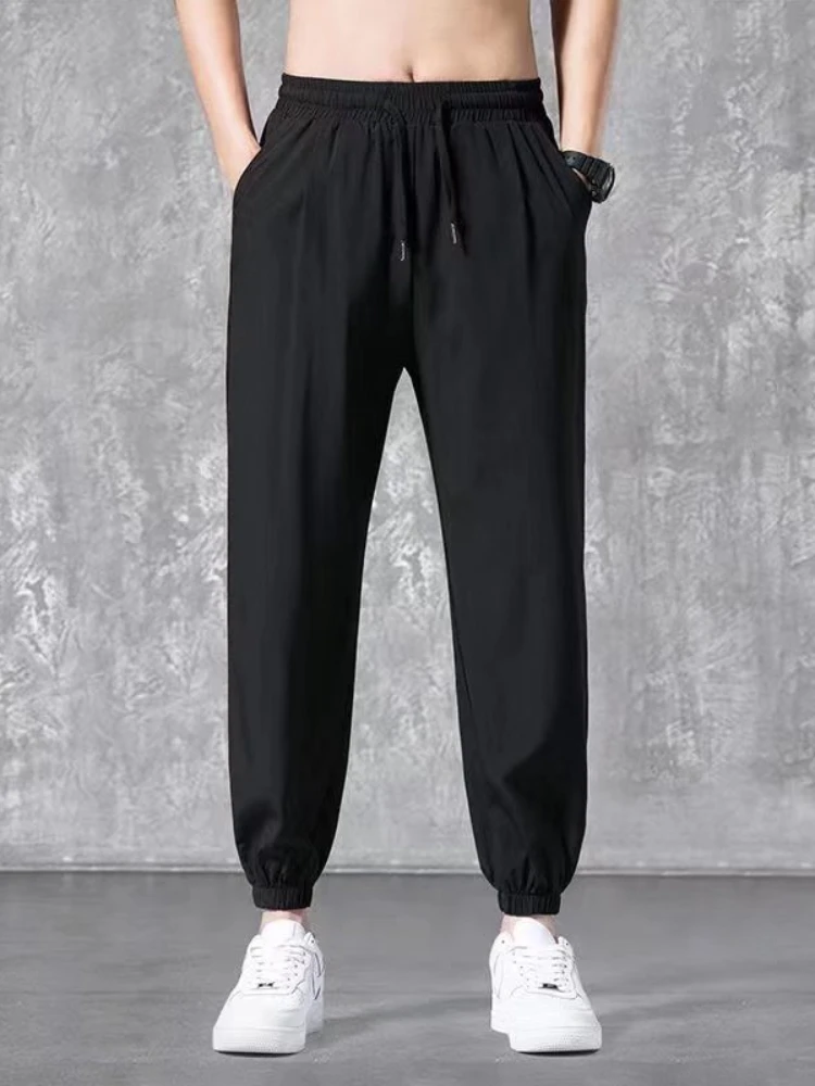 TRSYPHXM 2025 new Men's pants, Korean version, summer thin fit, loose fit, ankle tied sports pants, casual pants