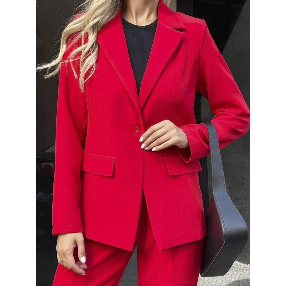 Abiti da donna rossi di alta qualità Blazer 2025 Moda con un bottone risvolto slim fit 2 pezzi giacca pantaloni abiti per ufficio signora