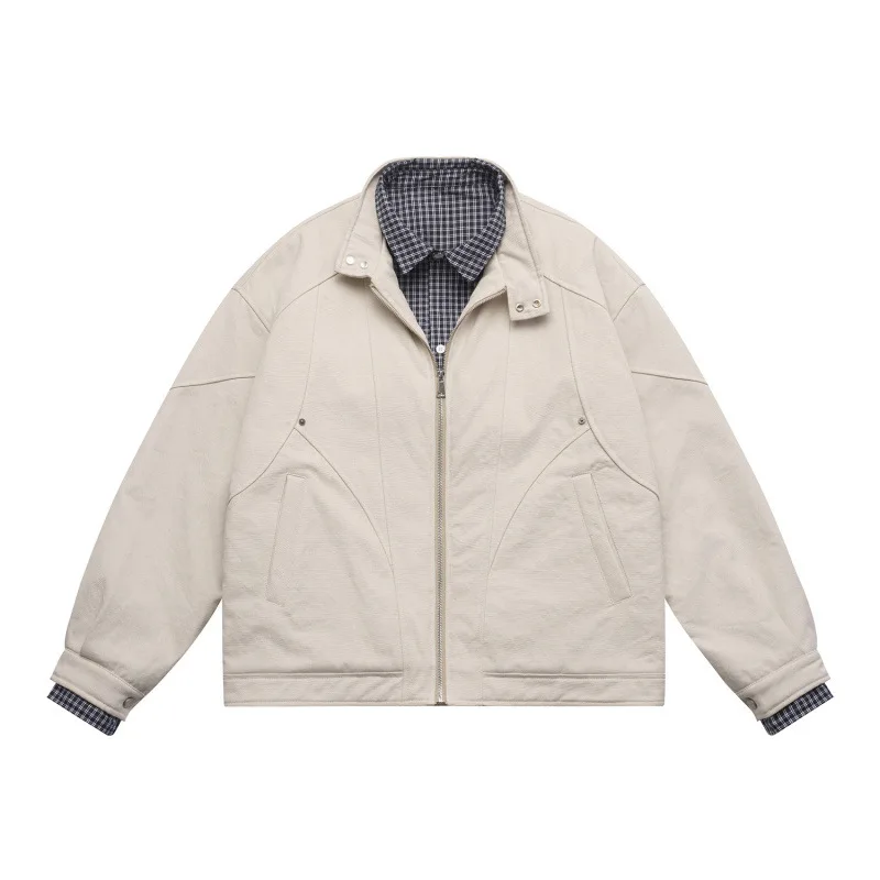 

Зимняя японская уличная стильная ретро ложная двухсекционная куртка с воротником рубашки в стиле пэчворк, повседневная хлопковая стеганая куртка - мужское пальто