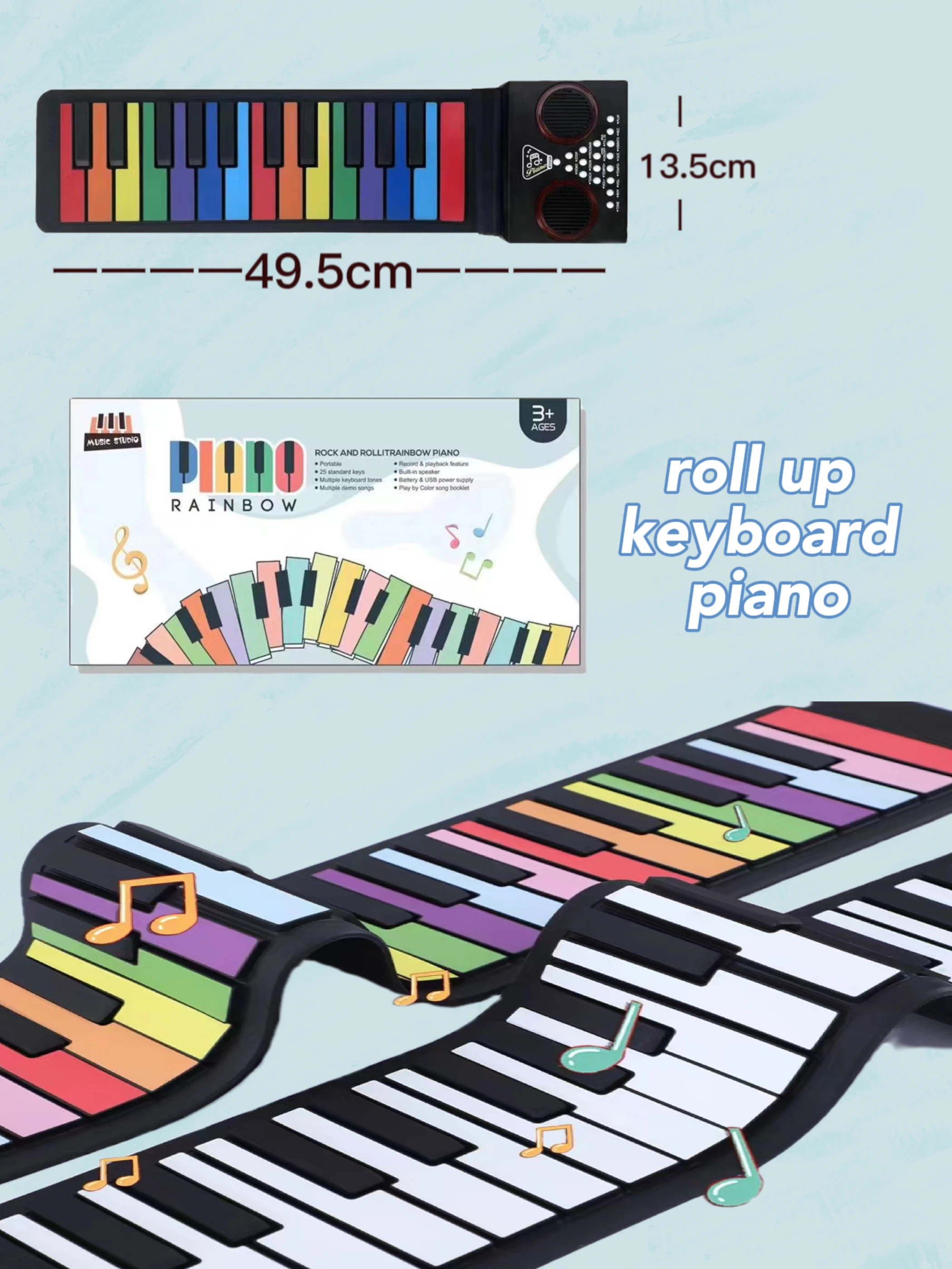 

Roll Up Keyboard Piano/Portable Folding And Flexible Rainbow Eletronic Piano/Hand Roll Eletronic Piano For Music Lovers Kid