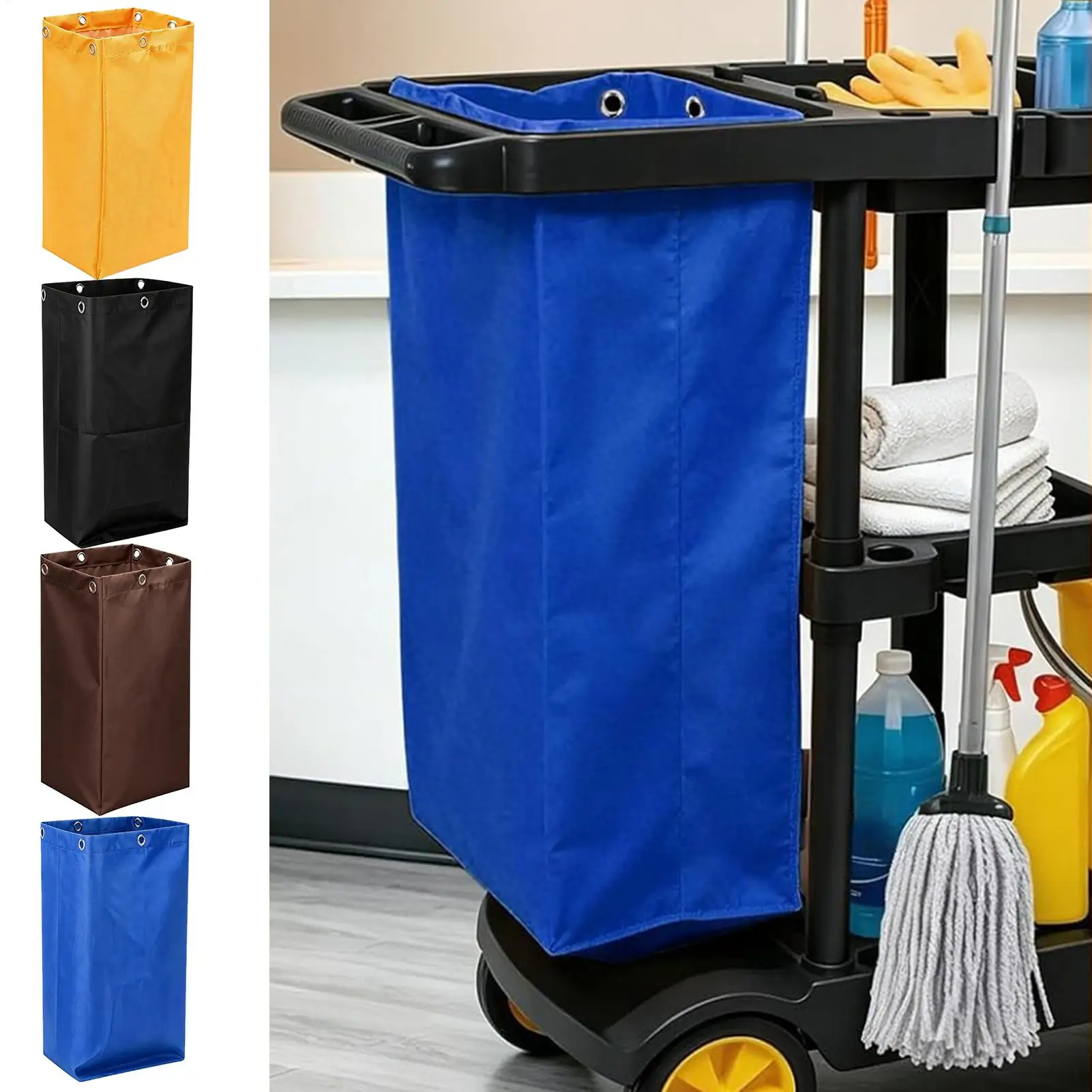 Hotel Laundry Cart Bags 23 Gallons Waste Collection Organizer Parts With 6 Brass Grommets Cleaning Cart Attachment For Hotel