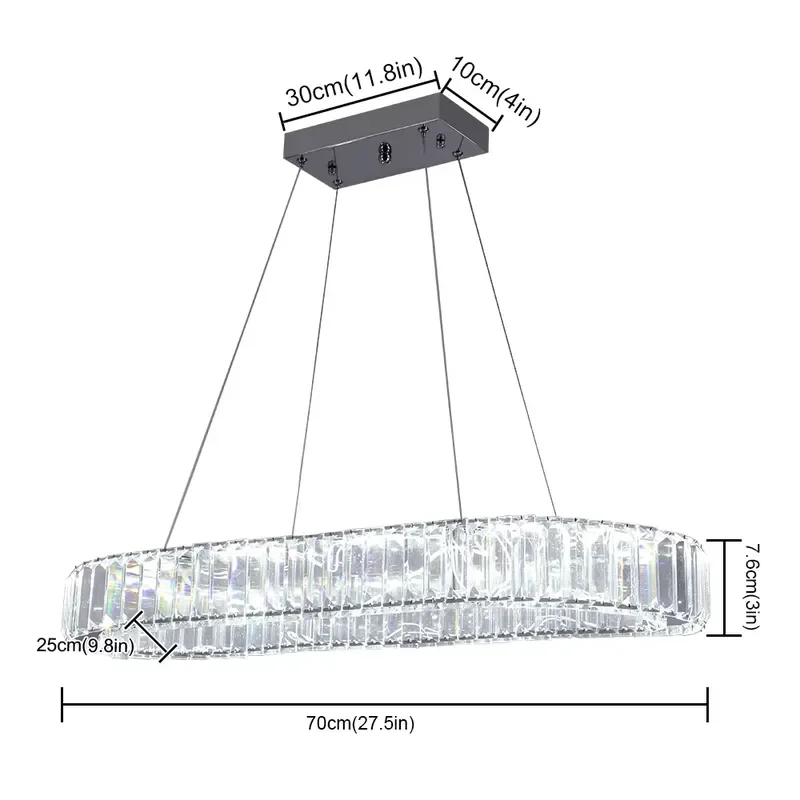 Modern Height Adjustable Crystal Chandelier Oval LED Dimmable 3 Color Hanging Light for Hotel Restaurant Villa Interior Decor