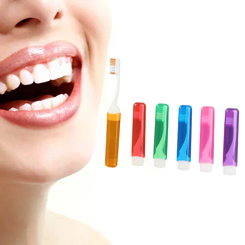 

1/6Pcs Mini Travel Portable Toothbrush Foldable Saves Space With Case Small Dental Brush Adult In Transparent Candy Colors