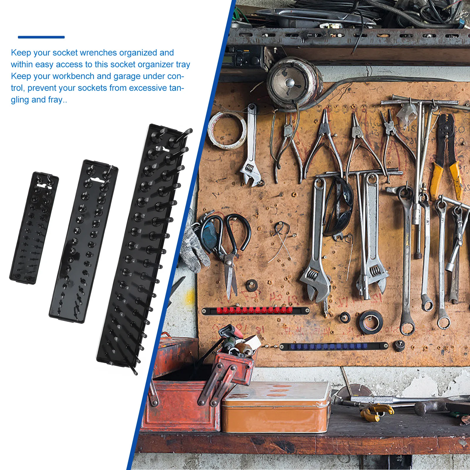 

3Pcs Metric Socket Holder Heavy Duty Organizer Tray Clearly Labeled Measurements for Efficient Size Classification