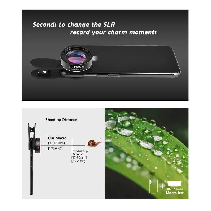 ชุดเลนส์โทรศัพท์ เลนส์มาโคร 10x ถ่ายภาพ 3-12 ซม. CPL+ฟิลเตอร์ดาว สำหรับ iPhone Samsung Huawei Xiaomi Google Moto