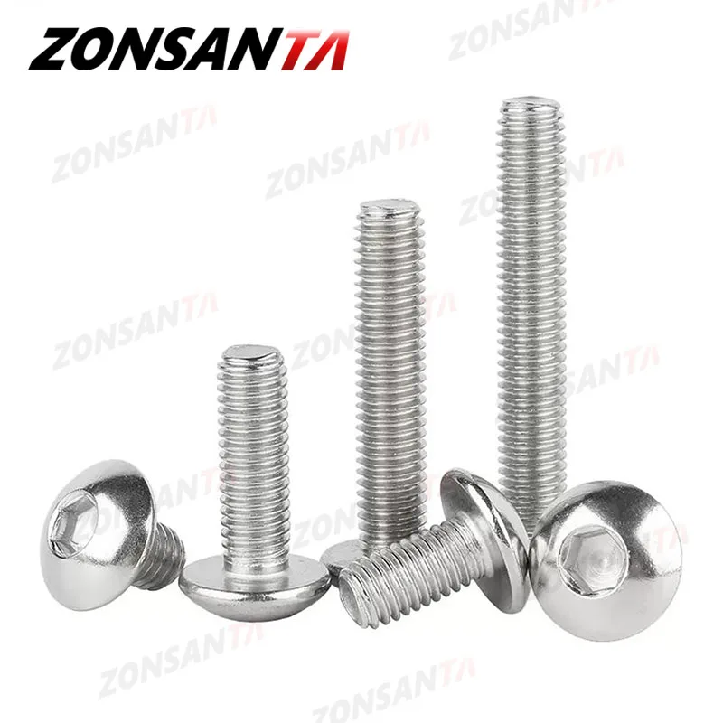 M2 M2.5 M3 M4 M5 M6 M8 M10 304 Stainless Steel Round Pan Head Hex Socket Screws Mushroom Head Hexagon Socket Button Head Bolt.