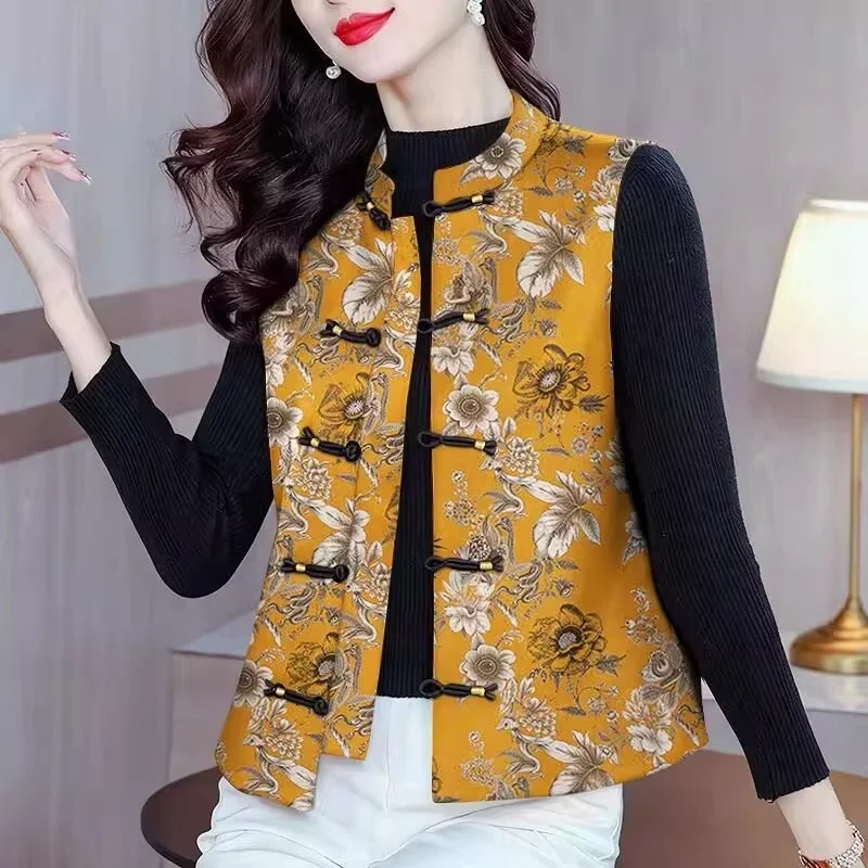 Women's Winter Warm Vest| Chinese Style Close-fitting Cardigan with Thickened Velvet, Printed Cold Proof Tank Top J333