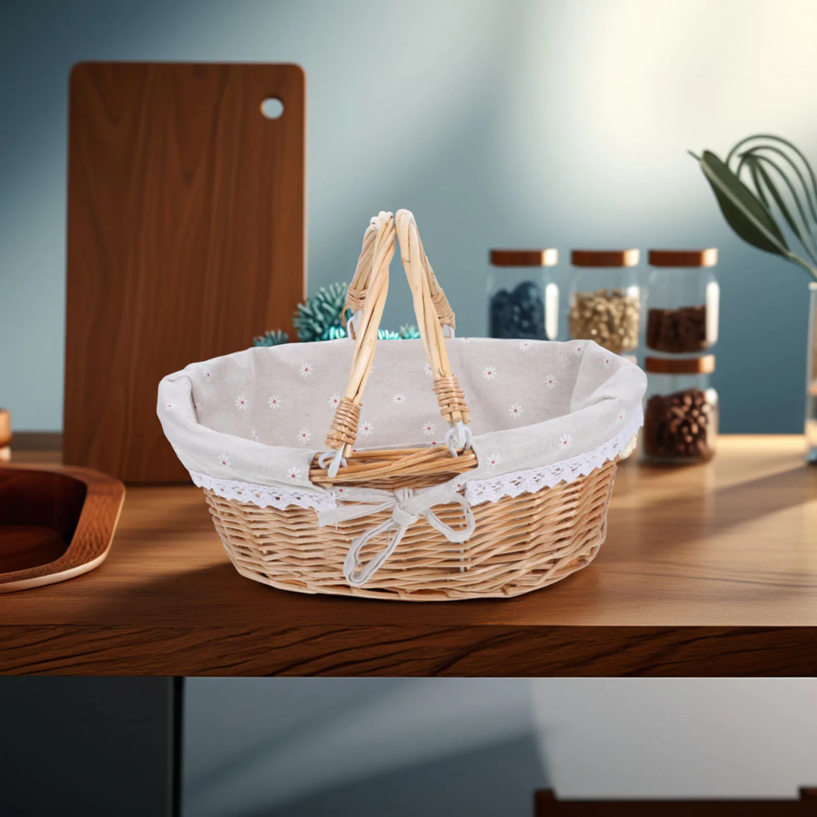 

Rattan Storage Basket Wicker Picnic Fruit Food Baskets Small Kitchen Home Decor Versatile Elegant Construction