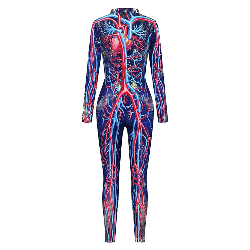 Halloween-Party Muskel-Punk Bedruckter Jumpsuit Elastischer Ganzkörperanzug Karneval Cosplay Kostüm Catsuit Steampunk Outfit 2026 – Detail 9