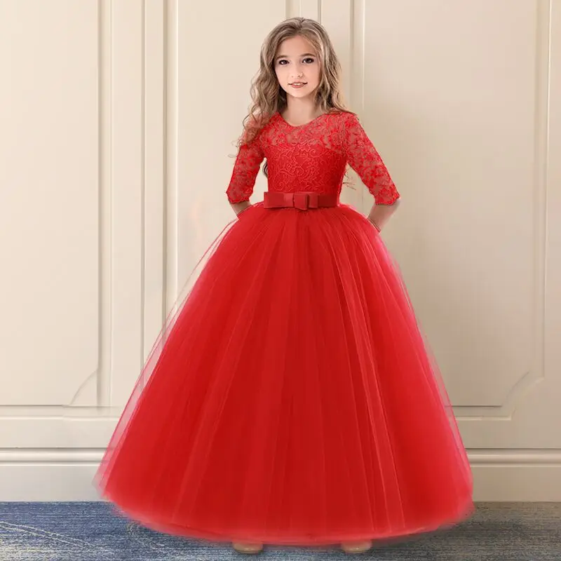 Teen Girl Formal Party Dress Bridesmaid Girl Flower Costume for Wedding Children White 1st Communion Princess Dress Gala Clothes