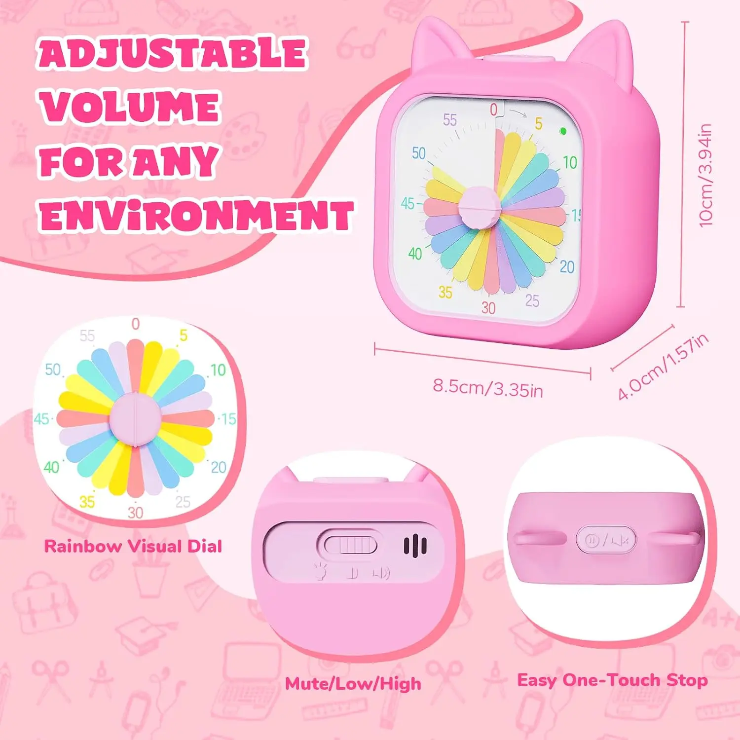 Visual Timer for Kids 60 Minutes Countdown Kids Study Clock Rainbow Disk Silent Timer Toddler Mechanical Timer Management Tool