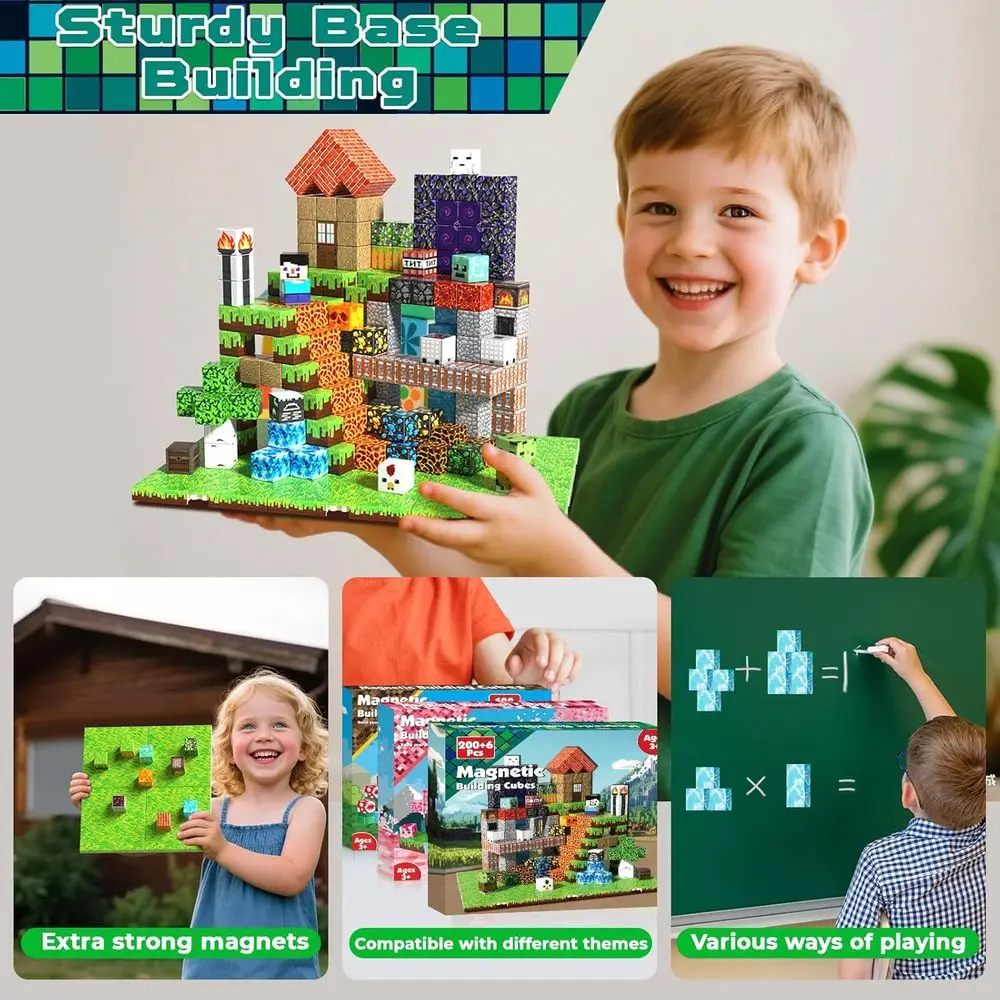 Magnetic Building Blocks Set - 200 Pieces with 6 Baseplates, Ideal STEM Toy for Kids 4-8 Years, Great Gift for Boys and Girls Ag