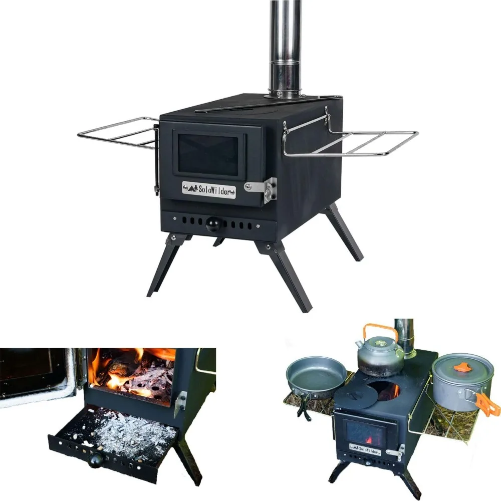 

Camping Tent Stove Large Portable Carbon Steel Wood Burning Stove for Outdoor Cooking Heating