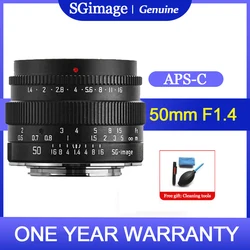 SGimage 50mm F1.4 APS-C Camera Lens Large Aperture Standard Prime For Sony E Fuji X Canon M/R Nikon Z M43 L Mount Cameras