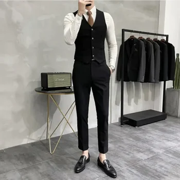 ( Jacket + Vest + Pants ) High-end Brand Boutique Fashion Solid Color Mens Casual Business Suit 3Piece Set Groom Wedding Dress 5 ( Jacket + Vest + Pants ) High-end Brand Boutique Fashion Solid Color Mens Casual Business Suit 3Piece Set Groom Wedding Dress 5