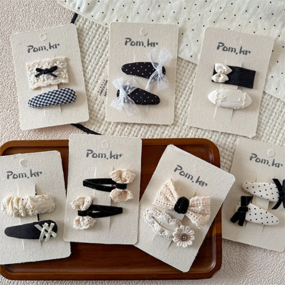 2Pcs/lot New Lace Cloth Hair Clips Dot Pattern Fabric Material Princess Headdress Plaid Design Bangs Clips Girls