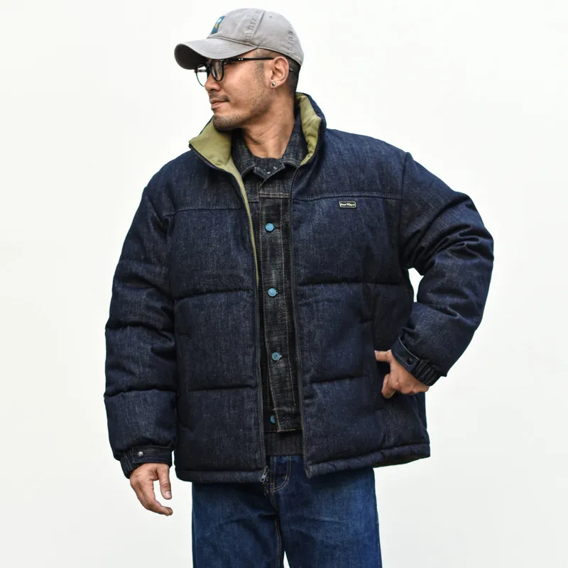 Sauce Zhan Men's Down Coats Denim Down Jacket White Duck Down Thickened Reversible Jacket for Winter Loose Fit