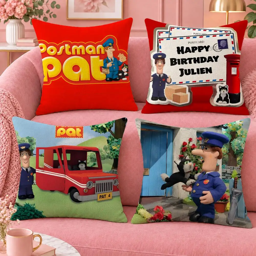 Cartoon Preschool Postman Pat Cushion Cover Cute Cartoon Throw Pillow Cover Soft Plush Cushion Cover Sofa Bedroom Home Decor