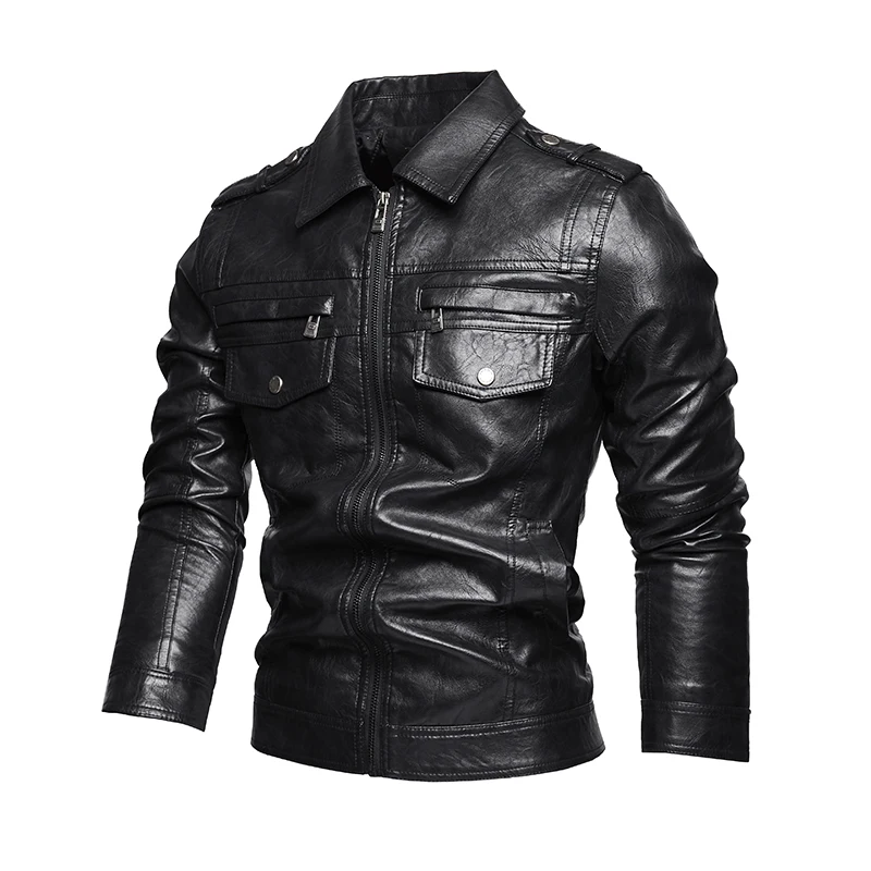 

Мужская кожаная куртка Sli Casual 2025: Модная, универсальная, длинная, на молнии, теплая, из полиэстера...