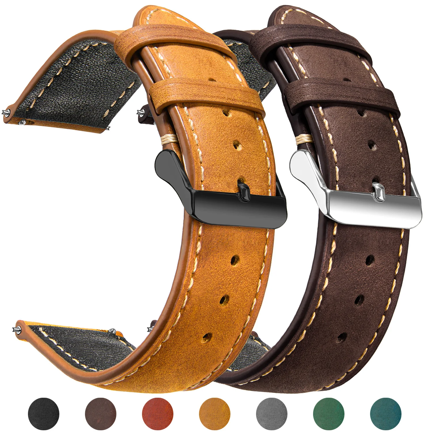 Wax Vintage Quick Release 14mm 16mm 18mm 20mm 22mm 24mm Genuine Leather Watch Bands for Men Women Top Grain Leather Watch Strap