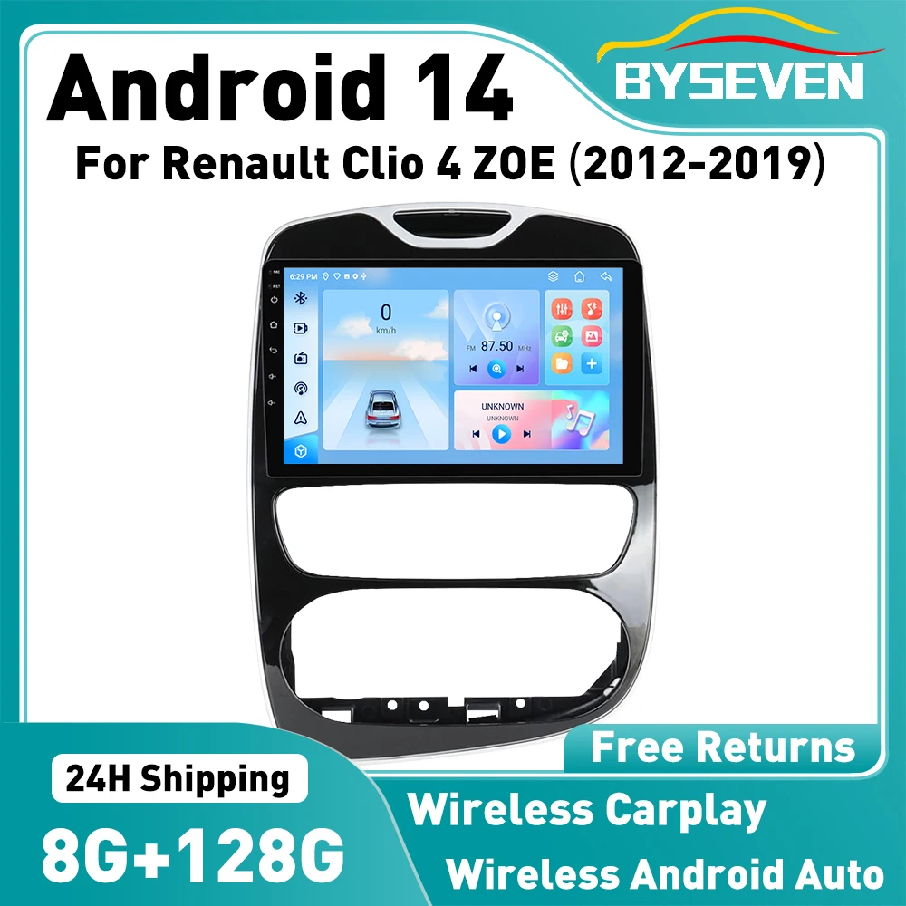 Byseven Wireless CarPlay Android 14 For Renault Clio 4 ZOE 2012-2019Car Radio GPS Car Multimedia Video Player