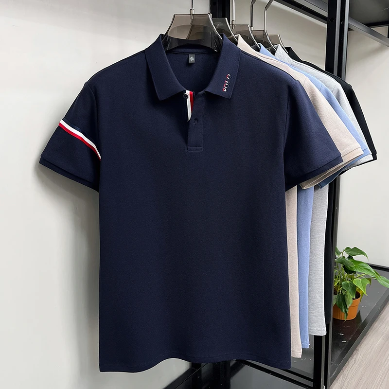 100% Baumwolle Herren Kurzarm-Poloshirt mit Kragen, Knöpfen und Buchstaben-Stickerei, Neues Sommer-Poloshirt, Lässige Mode, Atmungsaktive Herrenbekleidung – Detail 14