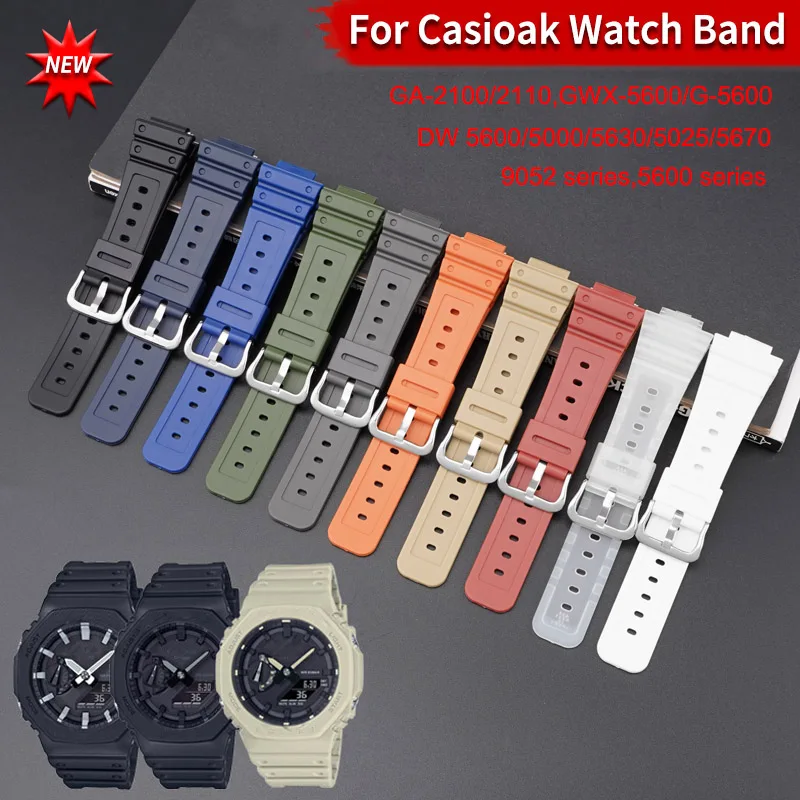 Tali karet UNTUK Casio G SHOCK GA 2100 DW-5600, gelang olahraga gelang jam tangan baja antikarat gesper TPU 16mm gelang pengganti