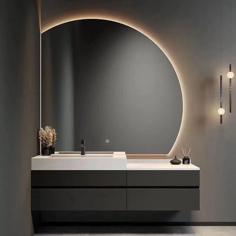 Wooden Panel Bathroom Vanity Cabinet Furniture With Single and Double Sinks and Mirror Wash Basin for Hotel Bathroom