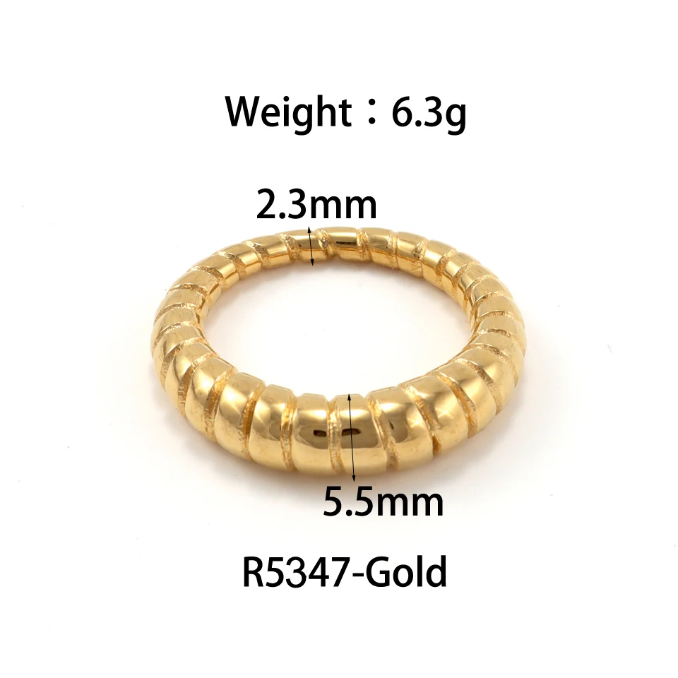 New Trendy High Quality Stainless Steel Minimalist Textured Geometric Charm Statement Gold Color Ring Anillo Jewelry For Women