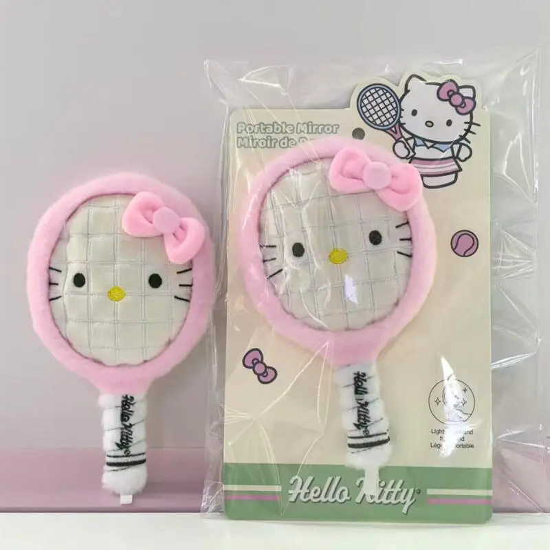 

Cartoon Hello Kitty Plush Pink Tennis Racket Kawaii Anime Peripheral Makeup Mirror Stuffed Doll Friend Birthday Gift Decoration