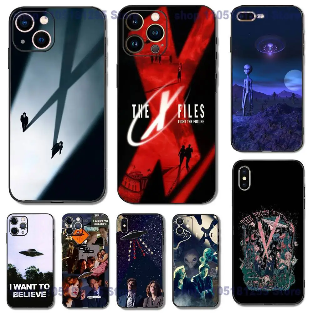 حافظة هاتف UFO TOP SECRET x-files لهاتف iPhone 17,16,15,14,13,12,11,XR,Pro,XS,Max,XR,Plus,Mini Soft Silicone Black مقاومة للصدمات