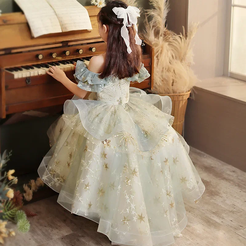 

Flower Girl Dresses for Wedding Butterfly Princess Tutu Lace Appliqued Lace Up Yellow One Shoulder Girl First Communion Dress